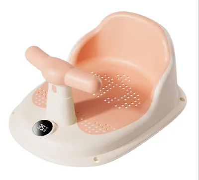 Temperature Sensing Anti-slip Baby Bath Seat, Ergonomic Infant Bath Support Chair, Safe Shower Helper for Newborn Toddler