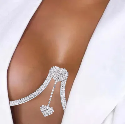 Women's Double Heart Pendant Rhinestone Chest Set Sexy Body Chain