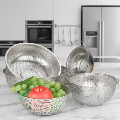 Efficient Food Draining Strainer Durable Stainless Steel Eco-Friendly Deep Colander Bowl Fine Mesh Stable Base