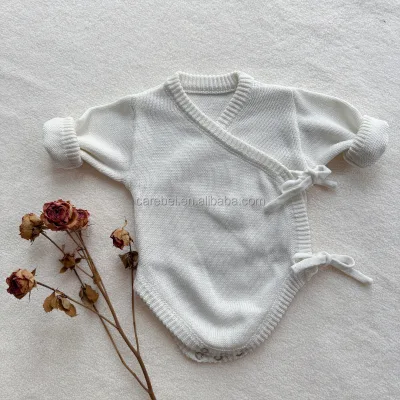 100% Cotton Newborn Neutral Knit Jumper Playsuit Free Sew Customized Label Summer Thinner Breathable Outfit Knit Kimono Romper