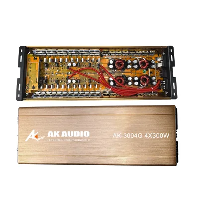AK-3004G 4 Channel Class AB Power Amp 300W RMS, Dynamic Bass Boost, Plug & Play for Car Use