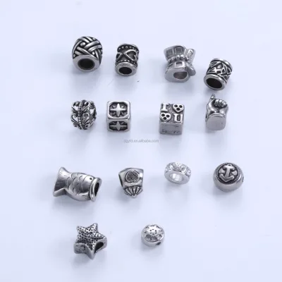 Antique Silver Stainless Steel Spacer Beads Heart Star Finger Fish Anchor Charm Beads DIY Bracelet Jewelry Making Tube Bead
