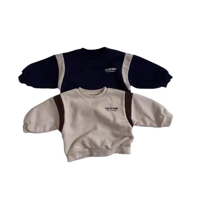 New Arrival Winter Children's Sweatshirt Fleece Autumn High Quality Boutique Sportswear Letter Printed Patchwork Pullover