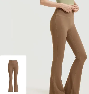 Summer High Waist Yoga Pants-Slim Fit Elastic Waist Closure Nude Bell Bottoms Hip Lifting for Pilates Sports Fitness Solid