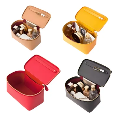 Large Capacity Real Leather Makeup Cosmetic Storage Case Portable Zipper Custom Logo Fashion Style for Jewelry Beauty Product