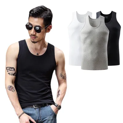 All Seasons Stretch Slim Man's Gym Sports Vest Man Sleeveless Vest 100% Cotton Fitness Breathable Beater Men's Tank Tops