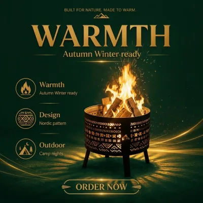 Split Foldable Round Heating Brazier Anti-Rust Hollow Carving Round Wood Burning Fire Pit Portable Outdoor Heating Brazier