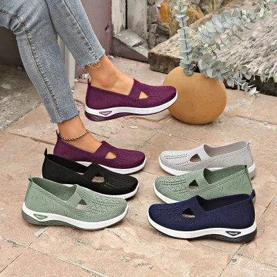 Women's Mesh Breathable Casual Walking Shoes Slip-on Lightweight Sneakers Large Size Shoes for Outdoor Daily Walking Older Mom