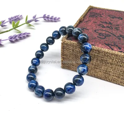 Wholesale natural crystal blue kyanite bracelets reiki lucky crystal stretch bracelets for gifts