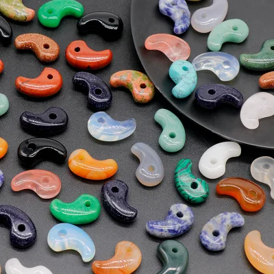 Natural Stone Crystal Agate Polished Yin-Yang Hook Pendant 14*22mm Tengu Inuyasha Accessories for Bracelets and Necklaces