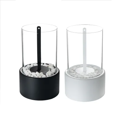 EJ Matte Black Glass Ethanol Fireplace with Remote Control Mini Fireplace