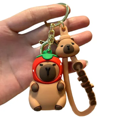 HY198 Wholesale 3D Capybara Rubber PVC Doll Key Chains Animal Capybara Key Chain Creative Gift Car Backpack Capybara Keychain