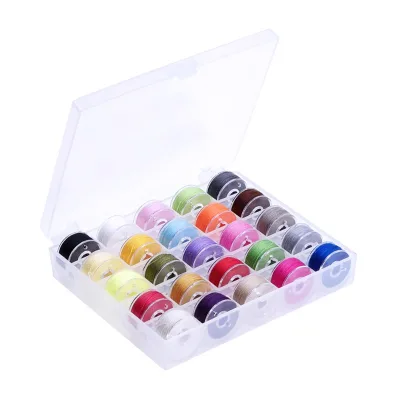 25pcs Assorted Colors Bobbin Thread & Plastic Storage Box for Embroidery Sewing Machine