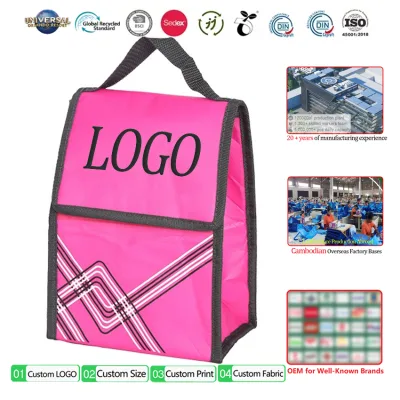 RPET Cooler Lunch Bag Manufacturer Custom Recycled Foldable Flip Style Insulated Cooler Tote Bag with LOGO for Food