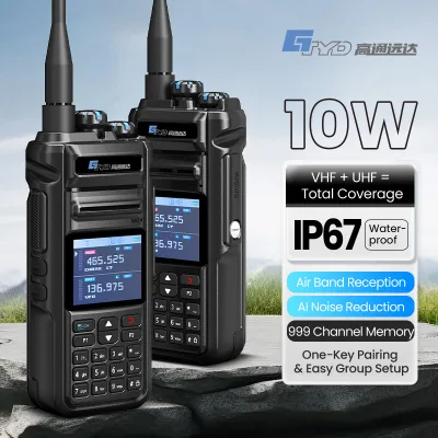 GTYD 2025 New Full-Band 10W High-power UHF/VHF Long-distance IP67 Waterproof Long Range Walkie Talkie 10km Set
