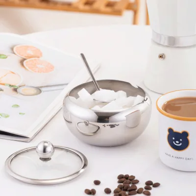 Home Kitchen Visible Elegant Wedding Stainless Steel Silver Big Metal Glass Sugar Bowl Lid