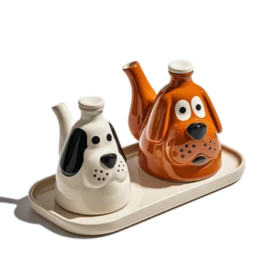 Custom Dog Face Soy Sauce Bottle - Ceramic Vinegar Dispenser with Cute Puppy Design