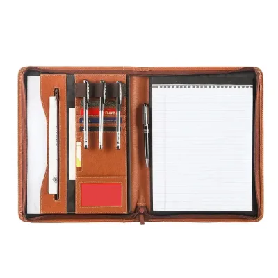 Custom Faux PU Leather Business Organizer Meeting Portfolio A4 Size Multifunction Ring Binder for Office School Stationery