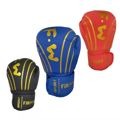 Firmway Men's Women's 12 Ounces Black Boxing Gloves PU Leather Training Heavy Target Muay Thai Hook Loop Closure Adjustable