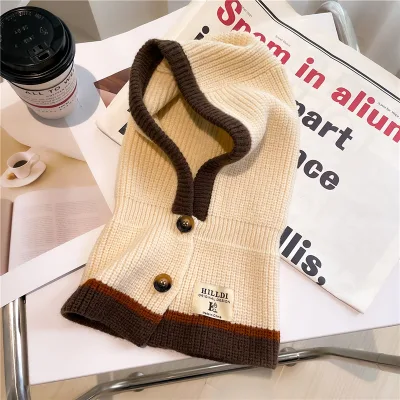 Korean Fashion Winter Hat & Scarf Set Solid Color Warm Knitted Character Style for Casual Scene