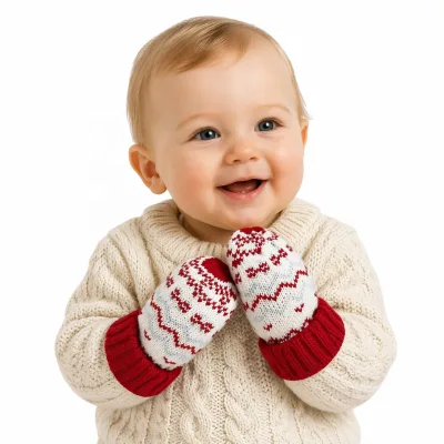 Wholesale Jacquard Acrylic Yarn Knitted Mitten for Kids-Winter Daily Fishing Use