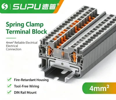 TC 4 Wire Push in Terminal Block 4mm2 14 AWG Feed Through DIN Rail Wire Connector
