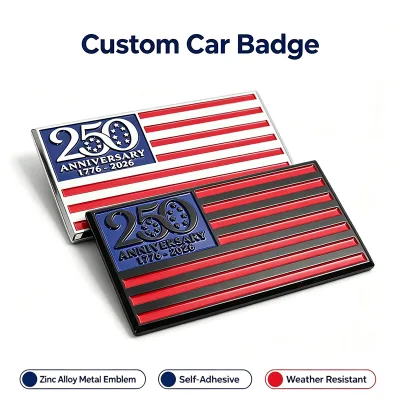 Custom USA Flag 250th Anniversary Metal Emblem Waterproof Self-Adhesive Car Sticker Decal for Exterior Decoration