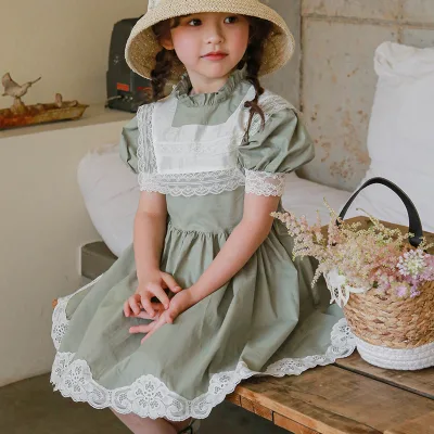 Boutique Cotton Summer Ruffled Floral Eco-Friendly Breathable Knee-Length Dress Korean Elegant Girls 0-2 Years Lilac