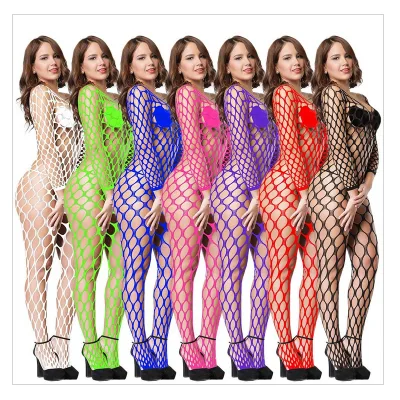 Jacquard Netting Perspective Sexy One-piece Fishnet Stockings Lingerie Suit Exotic Apparel Nylon Erotic Catsuit Wholesale