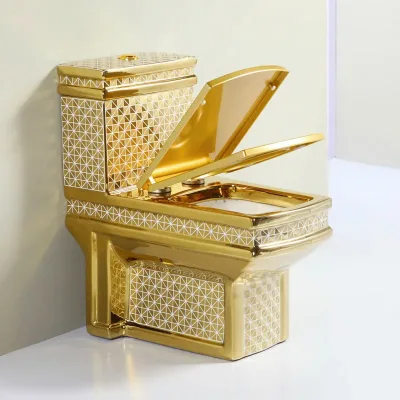 Luxury Golden One-Piece Toilet Bidet Sanitary Ware with Gold Dragon Porcelain Ceramic Bathroom Commode for Hotels