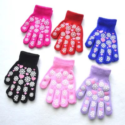 Cute Kid Mittens Children Winter Knitted Gloves for Boys Girl Snowflake Love Pattern Fingerling  Soft Warm Mitten