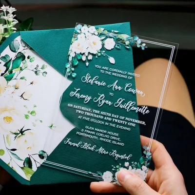 Acrylic Wedding Invitations Custom Transparent Luxury Engraved Minimalist Modern 5x3INCH Bridal Event Decor Party Announcements