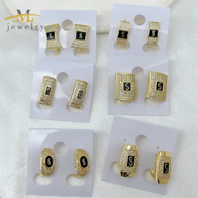 JML Wholesale 14k Gold Plated Brass Zircon Monaco Earrings Trendy Gold Filled with diamond square Stud Earrings Women Gift