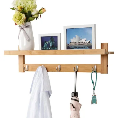 Bamboo Wood Wall Mounted Coat Hallways Hat Key Hanger Hook Rack