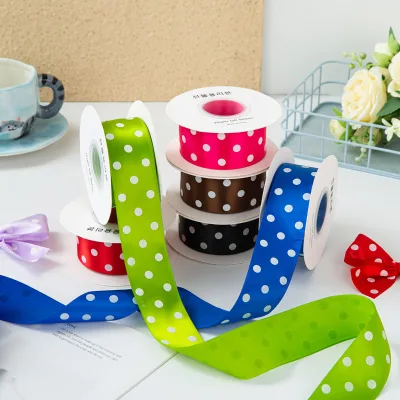 Large 4cm Polka Dot Bow Tie Flower Versatile Eco-Friendly DIY Shirt Accessory Handmade Satin Ribbon Spool Polyester Gift Ribbon