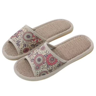 Men's Women's Indoor Home Slippers Summer Cotton Linen Mat Open Toe Leather Cotton Fabric Non-Slip Thick Soft Bottom Sandals