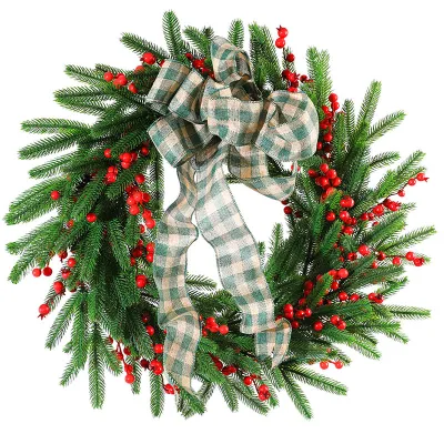 MaoSheng High Quality Christmas Wreath Red Berries Wreath for Outdoor Indoor Christmas Decorations
