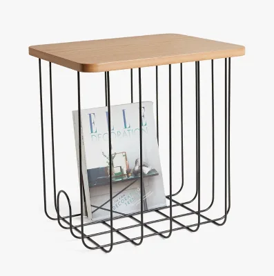 New Design Metal Wire Storage Basket with Wood Lid for Magazine Organization Pet Cart Cage US Design Easy Style Table