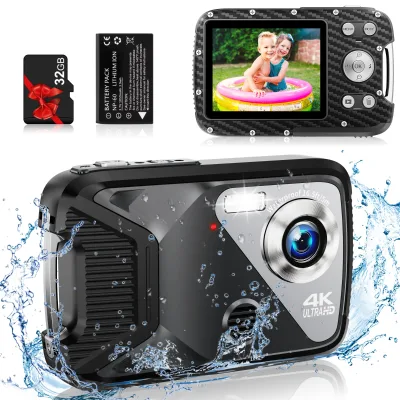 4K Waterproof Digital Camera with 32GB Card Underwater Camera for Kids Point and Shoot Camera Portable for Teens