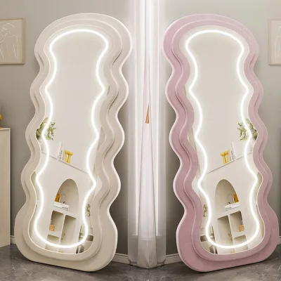 Wholesale MOQ 50pcs Custom LED Wall Mirror Velvet Irregular Asymmetric Full-Length Factory Direct OEM ODM