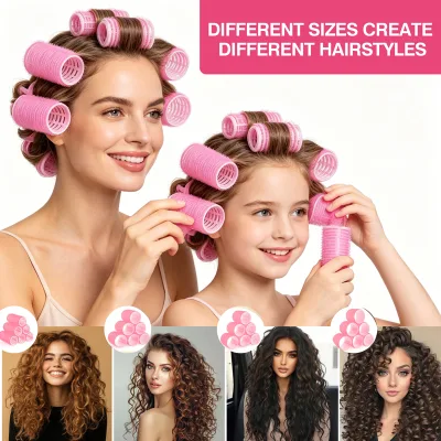 Wholesale Hair Curlers Roller Self-Grip Heatlesss pink velcro Hair Rollers Heatless Hair Curler Set with Pins
