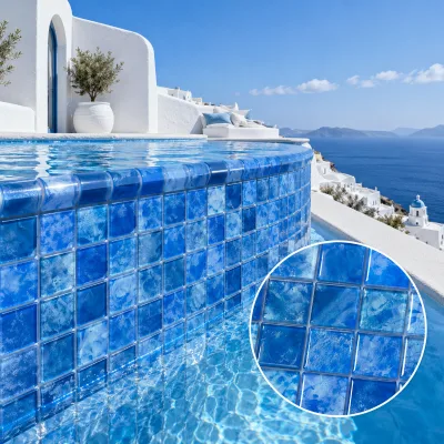 Hand Painted Blue Swimming Pool Glass Mosaic Tile Decorative Pool Wall Floor Mosaic for Villa Hotel Resort Projects