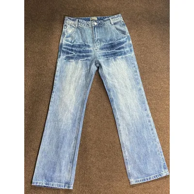 High Street Retro Loose Men's Jeans Retro Wash Straight Leg Wide Leg Hanging Sense of Gangsters High Street Pants