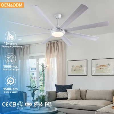 Factory Direct 60" Large Ceiling Fan with LED Light Remote Quie Reversible DC Motor White Ceiling Fans