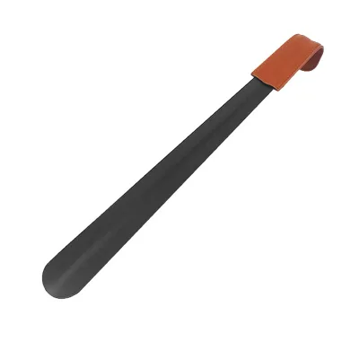 Black Stainless Steel Shoe Horn Leather Handle Travel Shoehorn for Seniors Men Women Kid
