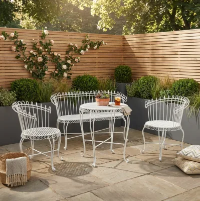Vintage Metal Wire Outdoor Conversation Set Weather-Resistant White Finish