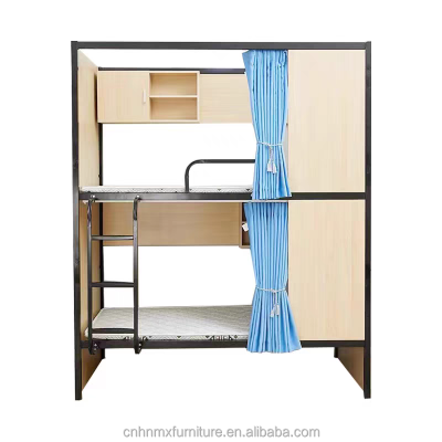 Modern Steel Wood Bunk Beds School Staff Dormitory Bunk Beds Teenage Apartment with Storage Space Small Home Dormitory Bunk Bed