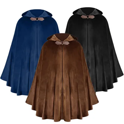 Men's Velvet Cloak with Hood, Renaissance Medieval Hooded Cloak for Women Halloween Hood Cape with Metal Loop Clasp