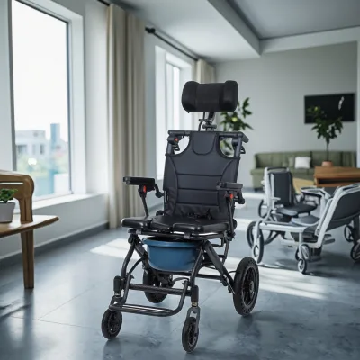 Aluminum Alloy Wheelchair with Carbon Fiber Hydro Transfer, Manual Reclining Backrest and Removable Toilet Pan