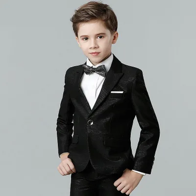 Solid Color Three-Piece Business Suit Set for Kids Single Breasted Button Fly Pants Flat for Ring Bearer Host Performance Dress